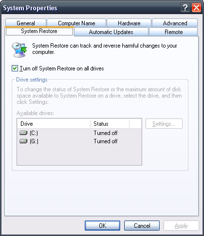Disable System Restore